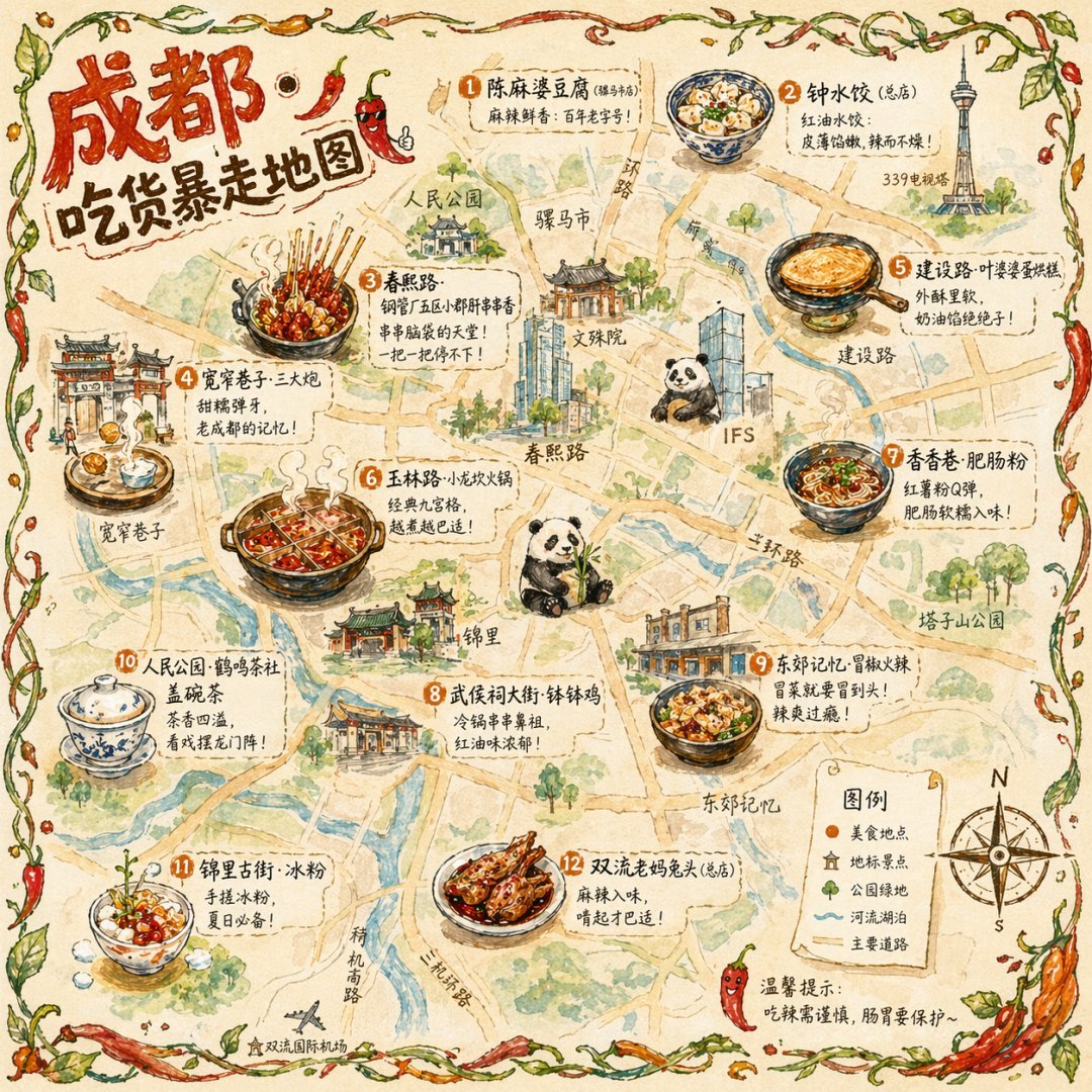 城市美食插画地图