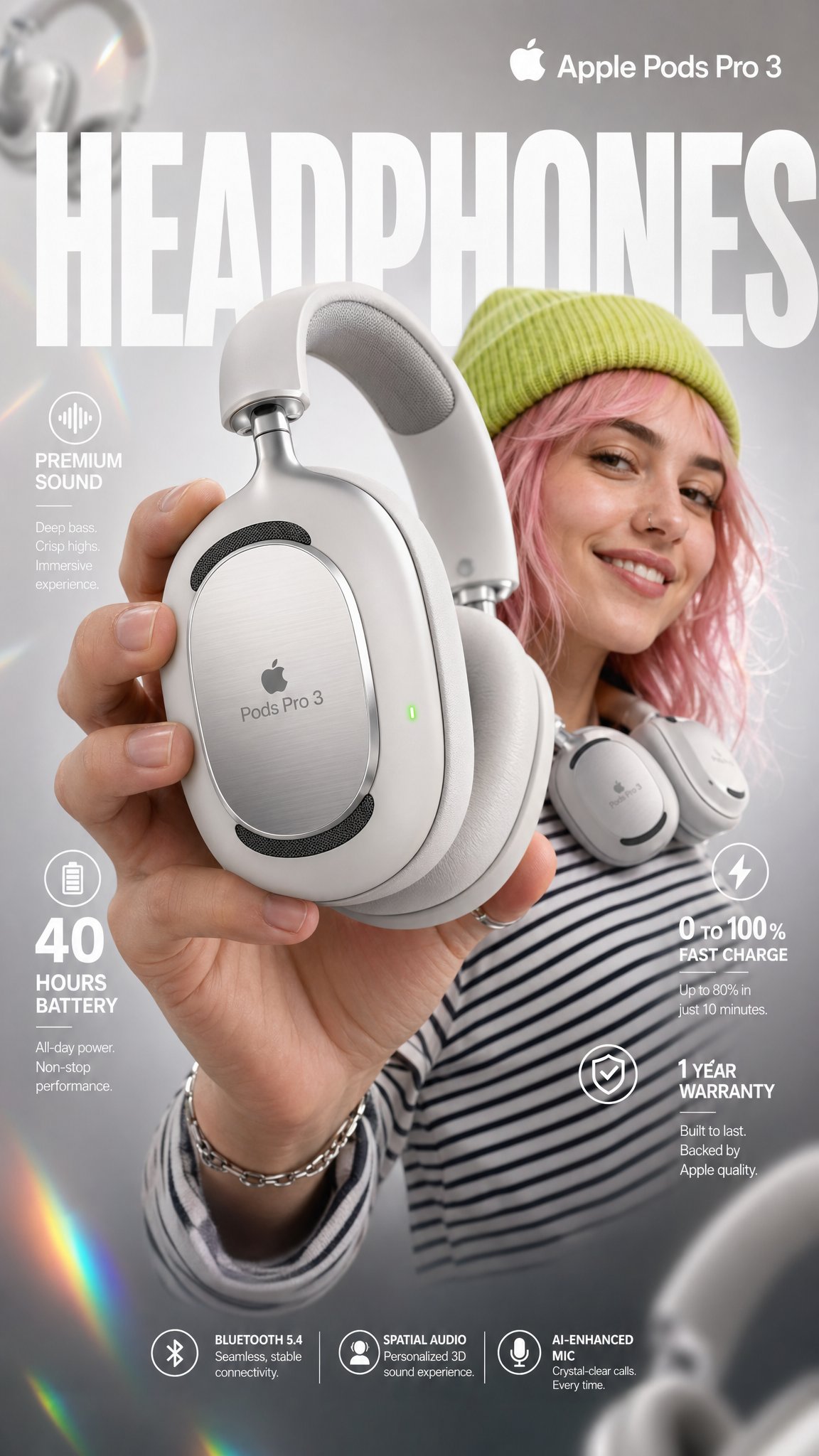 Apple Pods Pro 3 头戴耳机电商信息图